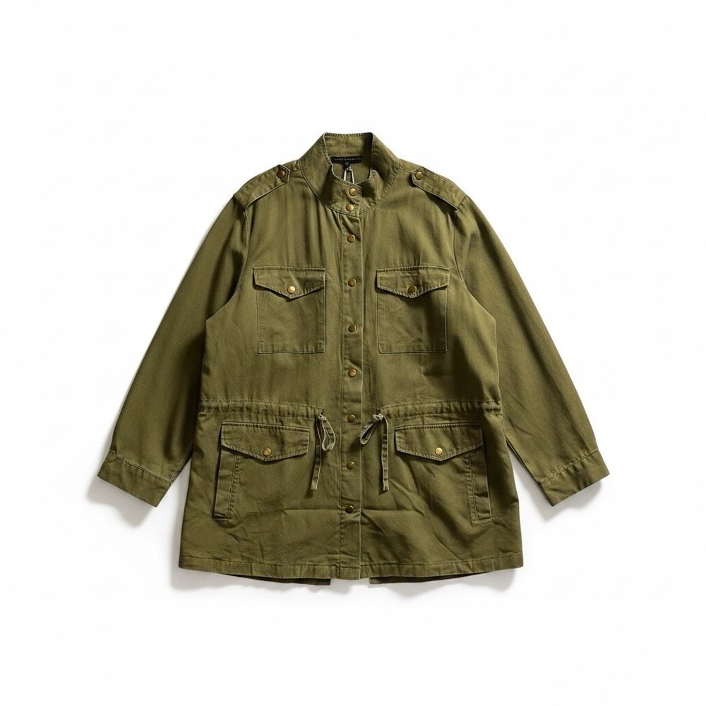 Jane Delancey Jacket Army Green Anorak Safari Drawstring Waist 2X Field Lyocell